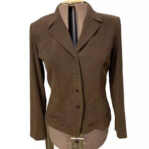 Studio 1. Sz 14. Embroidered Lightweight Unlined Long Sv Suede Cloth Jacket LC